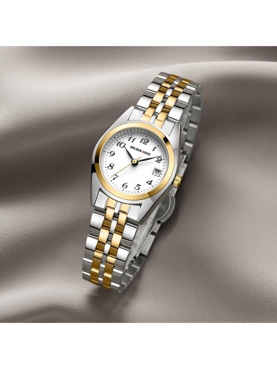 Womens Silver Gold Analog Quartz Stainless Steel Band Easy Reader Bracelet Watch main image 6